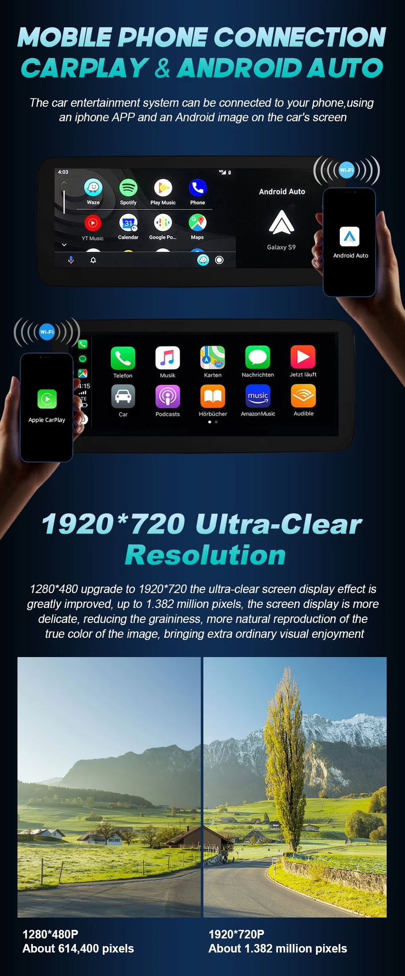 Central multimidia Wireless Carplay para Mercedes Classe C W205 GLC X253 C180 C200 300 350 2015-2018